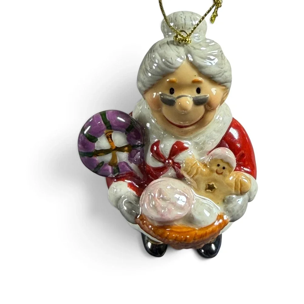 Ceramic Christmas Ornament Set Santa Sleigh Mrs Claus Elf